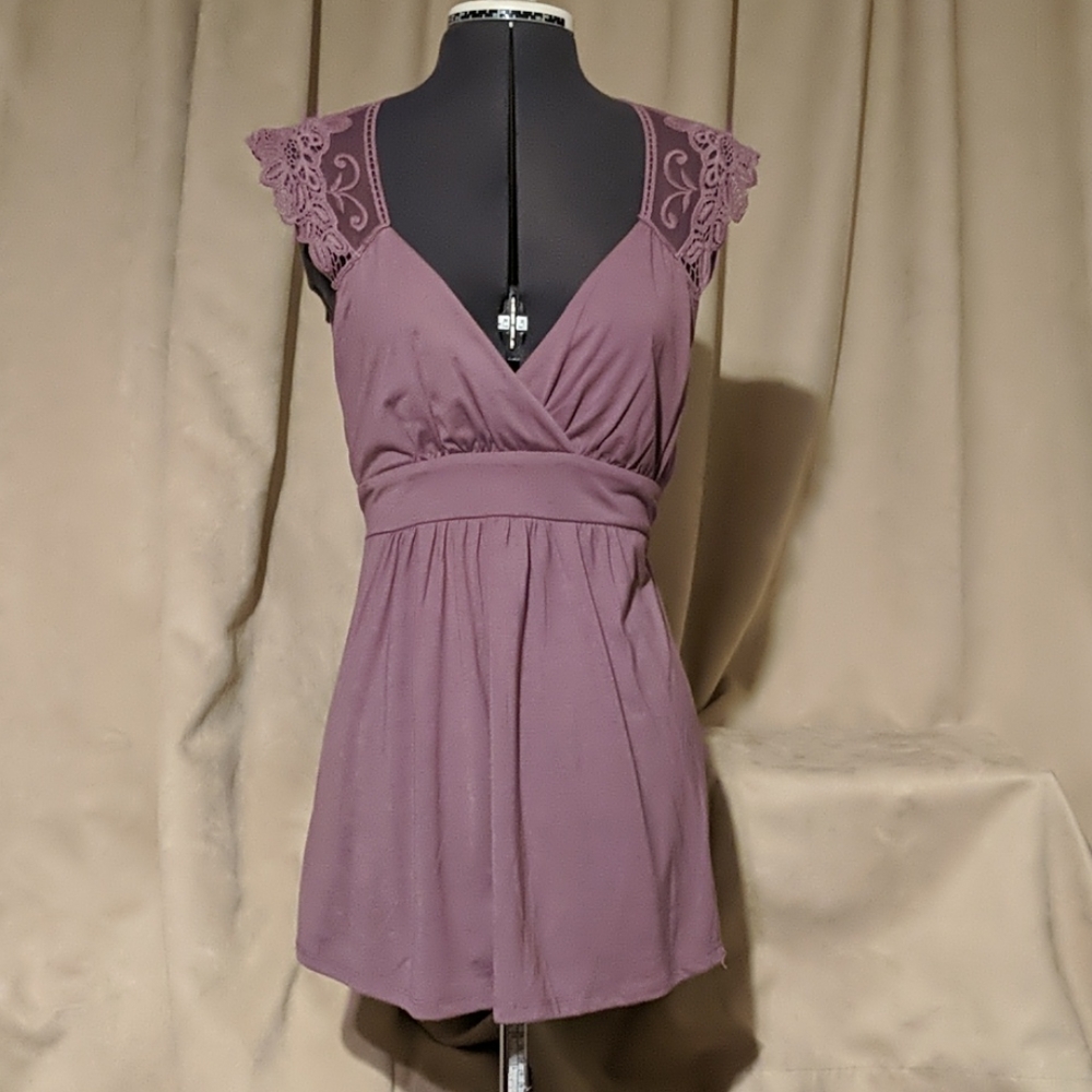 Plum lace trim blouse